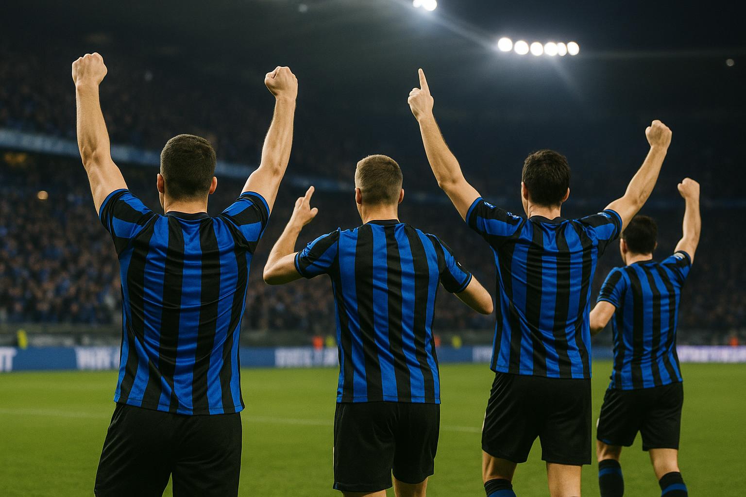 Spelers van Club Brugge vieren een Europese zege in het stadion