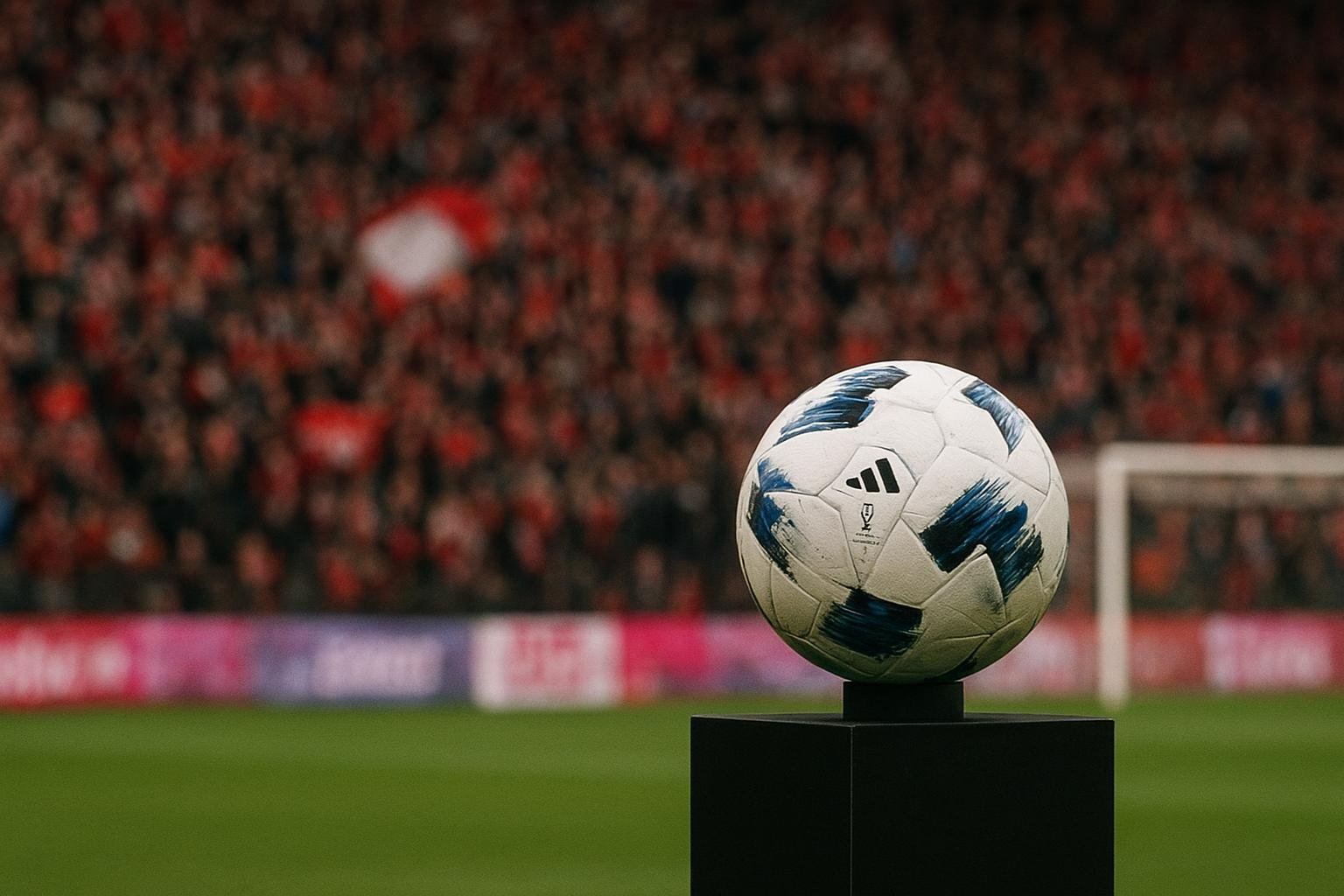 Abstracte studio-achtergrond bij een voetbaldebat over Belgische spelers