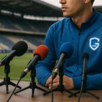 Nicky Hayen van KRC Genk tijdens een persmoment in de Cegeka Arena
