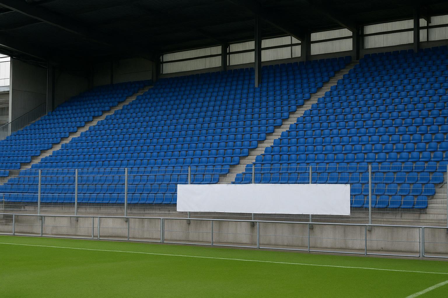 Leeg uitvak in een Belgisch stadion als illustratie bij aangepaste maximumticketprijzen