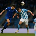Spelers van KRC Genk in een Europa League-wedstrijd tegen Malmö FF in het stadion.
