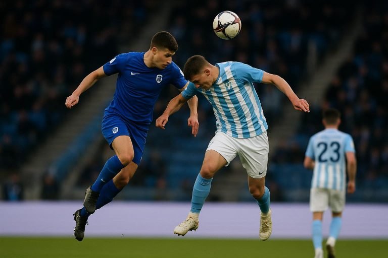 Spelers van KRC Genk in een Europa League-wedstrijd tegen Malmö FF in het stadion.