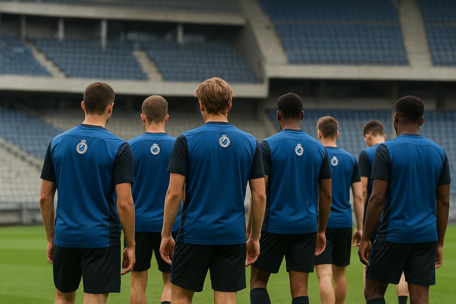 Spelers van Club Brugge op het veld in een neutrale wedstrijd- of stadionsetting