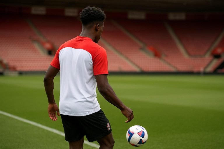 Actiebeeld van een vleugelaanvaller op training, gelinkt aan Samuel Edozie en Southampton