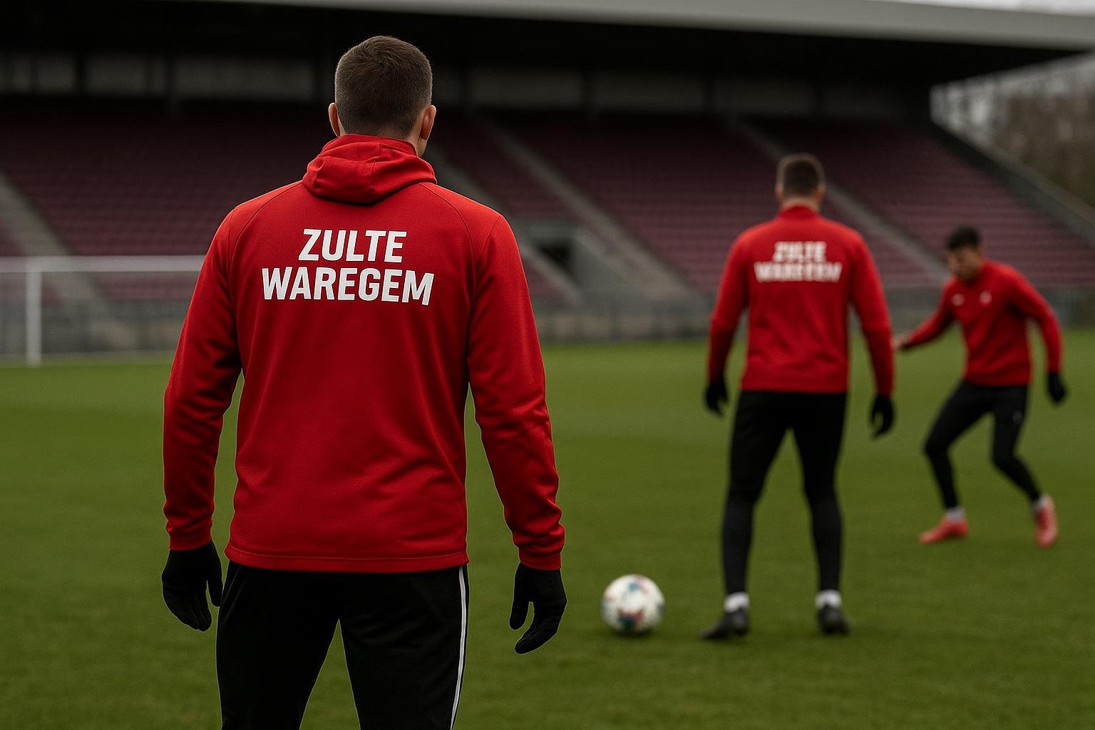 Zulte Waregem in trainingscontext rond de wintermercato, met focus op een middenvelder zonder herkenbare gezichten