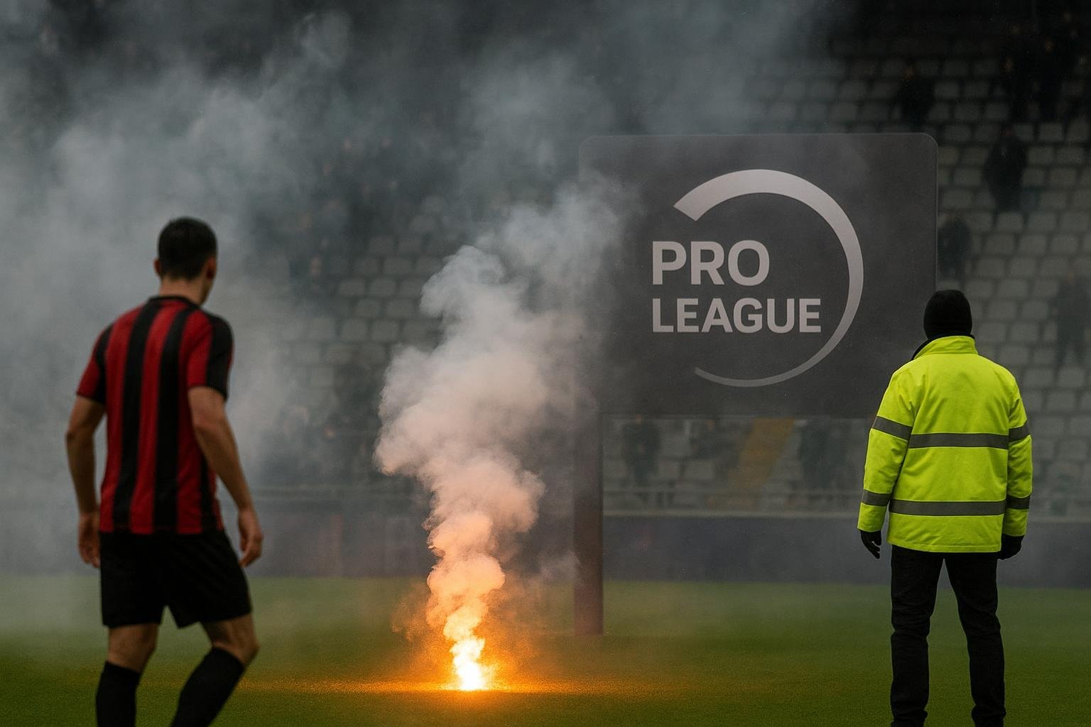 Logo van de Pro League in de context van de campagne tegen pyrotechniek in stadions