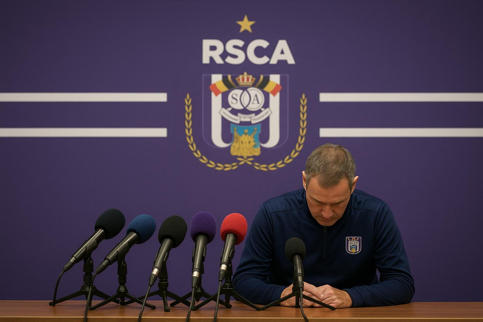 Besnik Hasi tijdens een persmoment bij RSC Anderlecht
