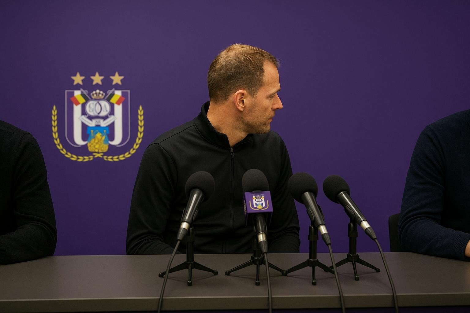 Olivier Renard in een Anderlecht-context tijdens een persmoment