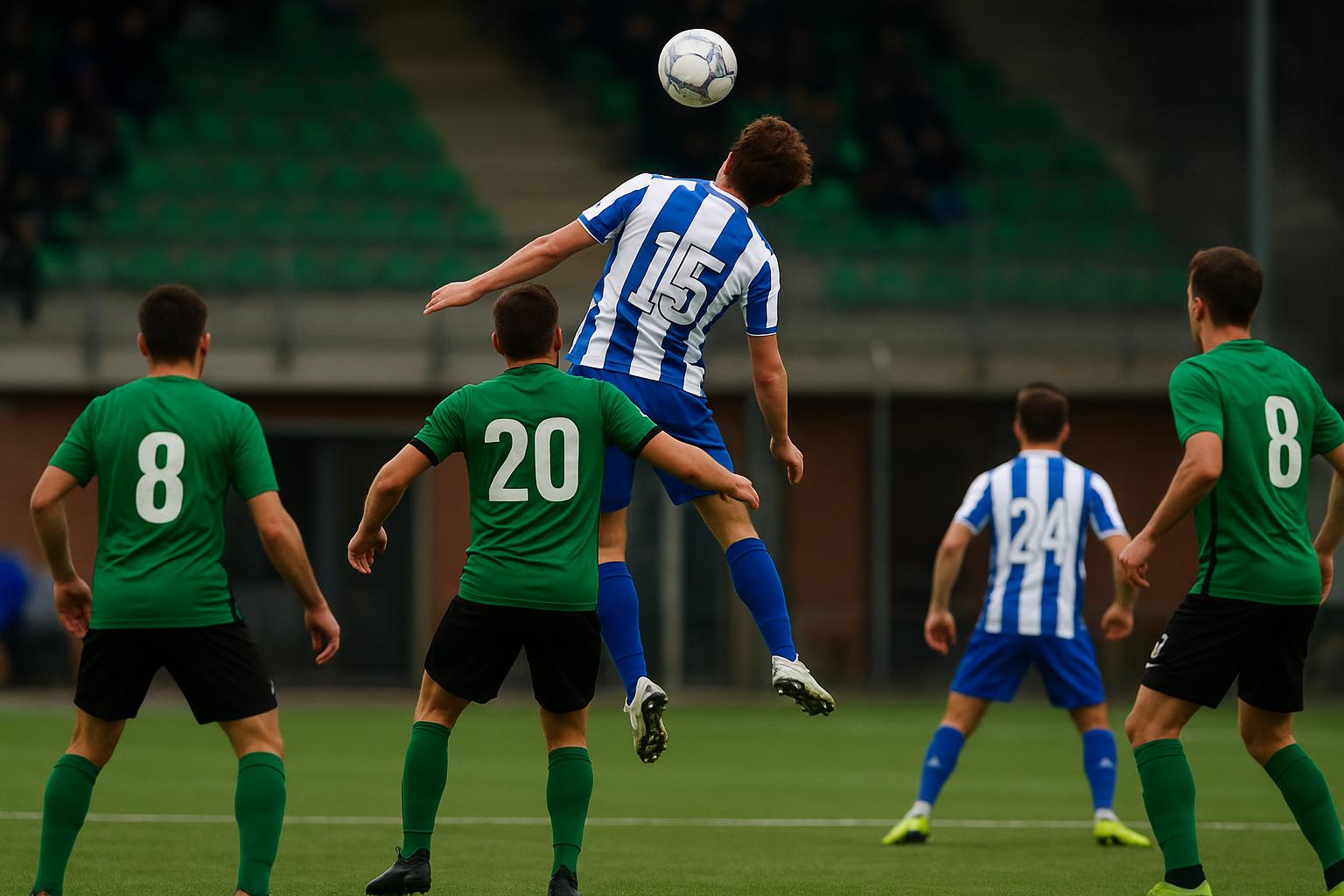 Spelmoment uit La Louvière tegen KAA Gent met duel om de bal op het kunstgras