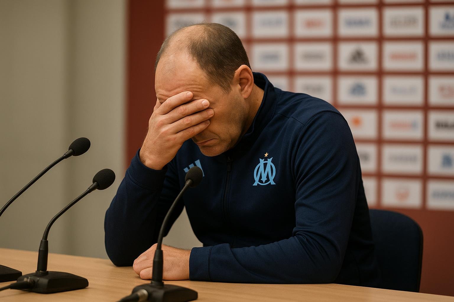 Roberto De Zerbi tijdens een persmoment als trainer van Olympique Marseille