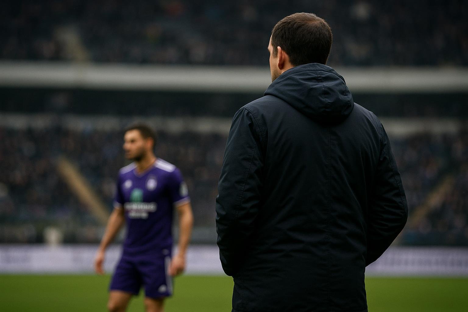 Besnik Hasi langs de zijlijn tijdens een wedstrijd van RSC Anderlecht