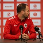 Joseph Oosting van Royal Antwerp FC tijdens een persmoment in aanloop naar een wedstrijd