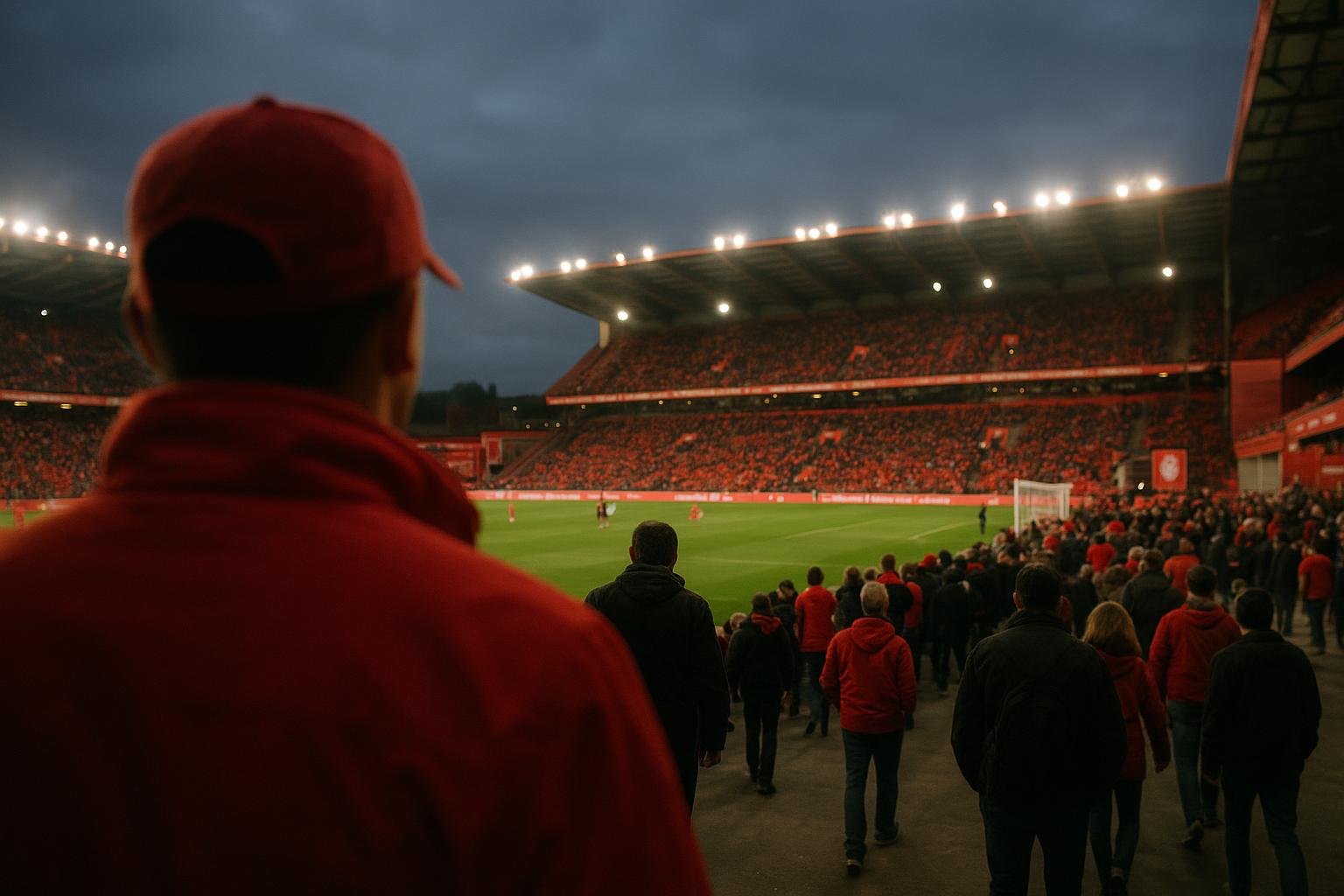 Sfeerbeeld in het stadion van Standard Luik op Sclessin voorafgaand aan een competitiewedstrijd