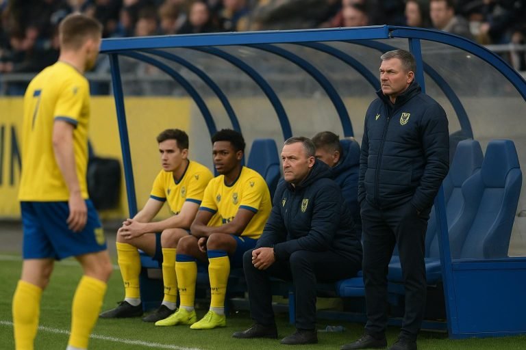Wouter Vrancken coacht STVV langs de zijlijn tijdens een wedstrijd