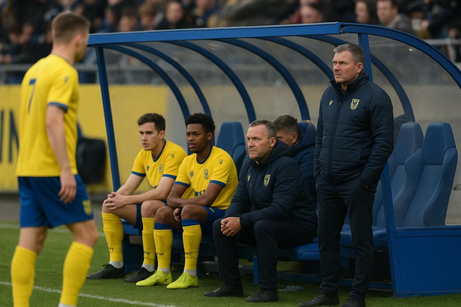 Wouter Vrancken coacht STVV langs de zijlijn tijdens een wedstrijd
