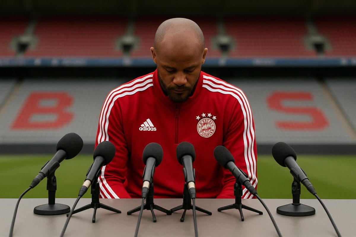Vincent Kompany tijdens een persmoment als coach van Bayern München