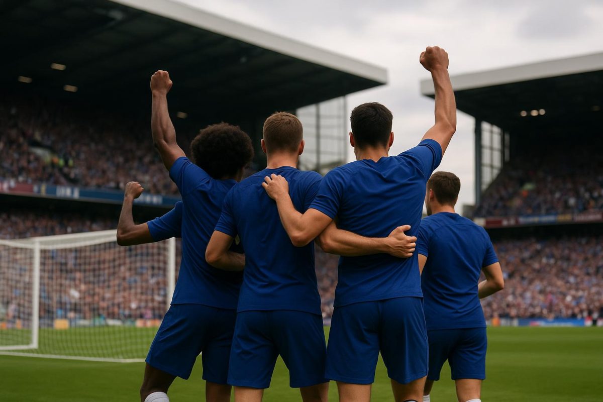 Chelsea viert een doelpunt tijdens de wedstrijd tegen West Ham op Stamford Bridge
