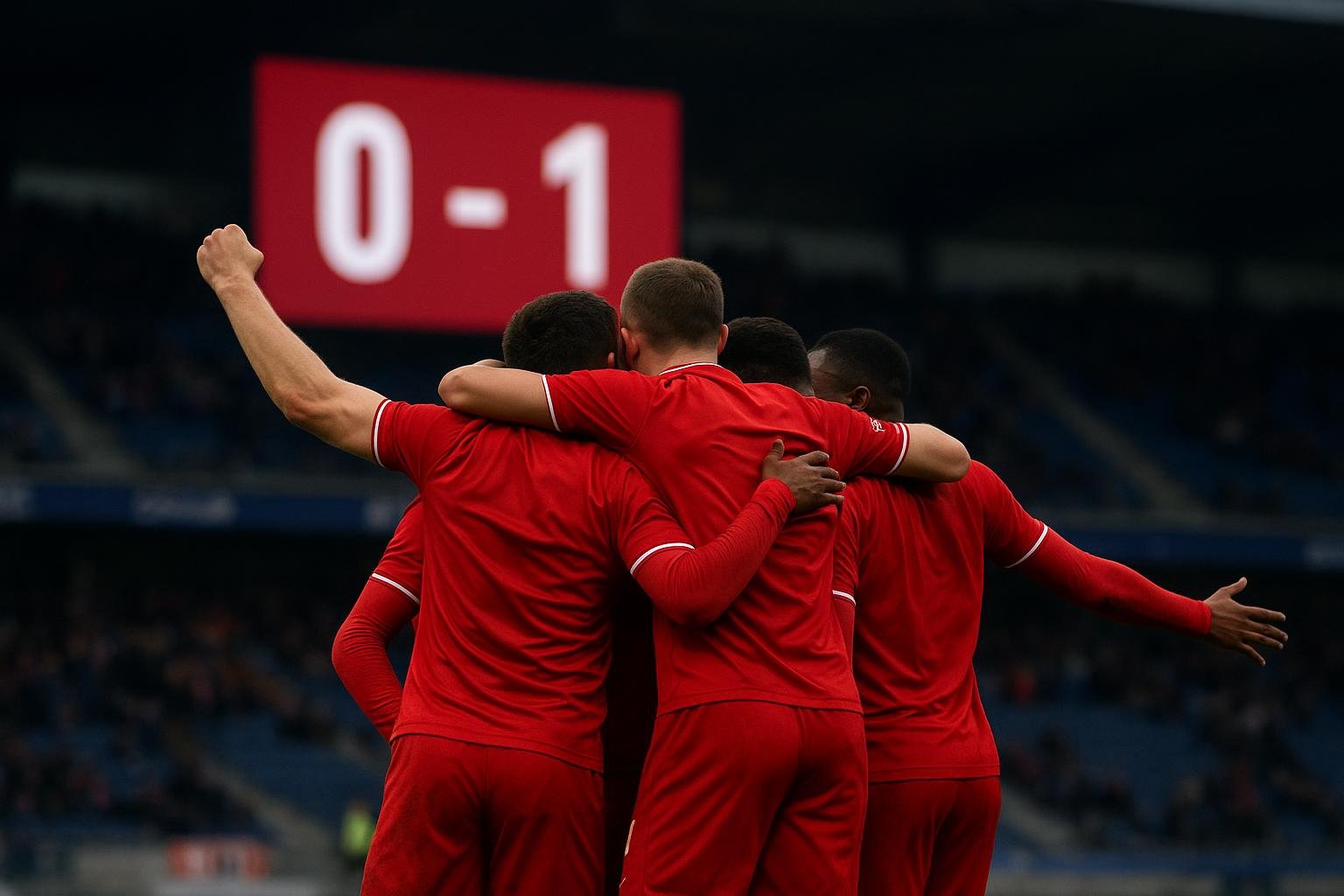 Spelers van Royal Antwerp FC vieren een doelpunt op het veld van Cercle Brugge.