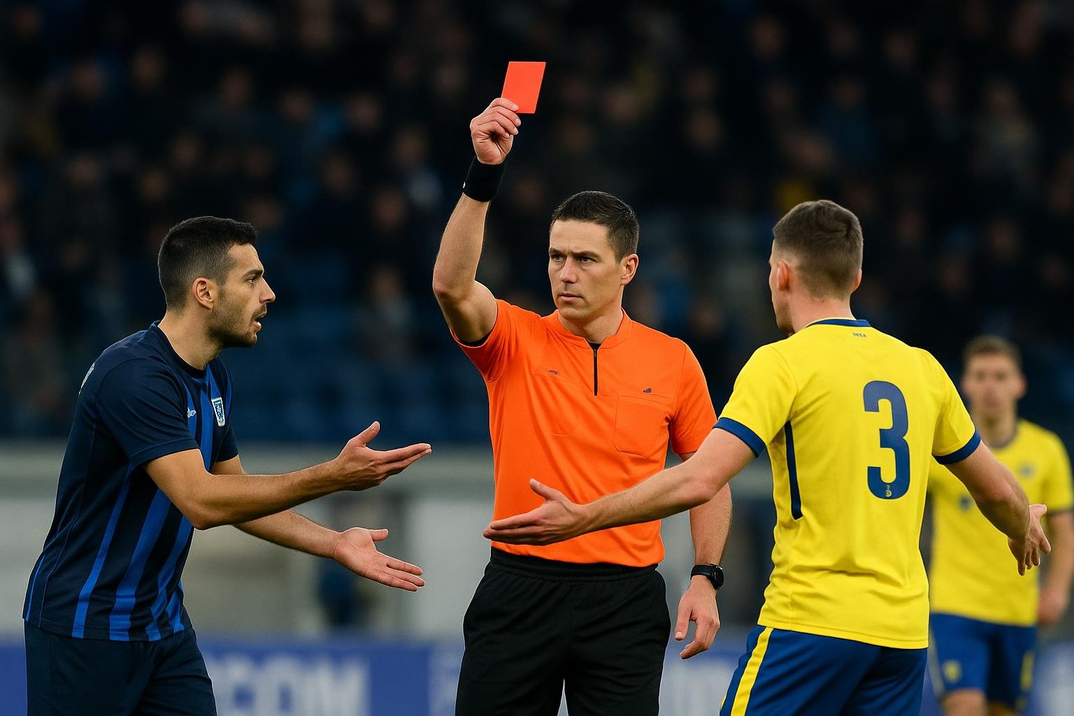 Spelmoment uit STVV tegen Sporting Charleroi met discussie rond een rode kaart