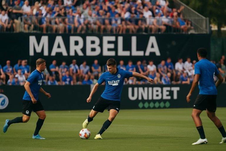 Spelers van Club Brugge trainen op een veld tijdens winterstage