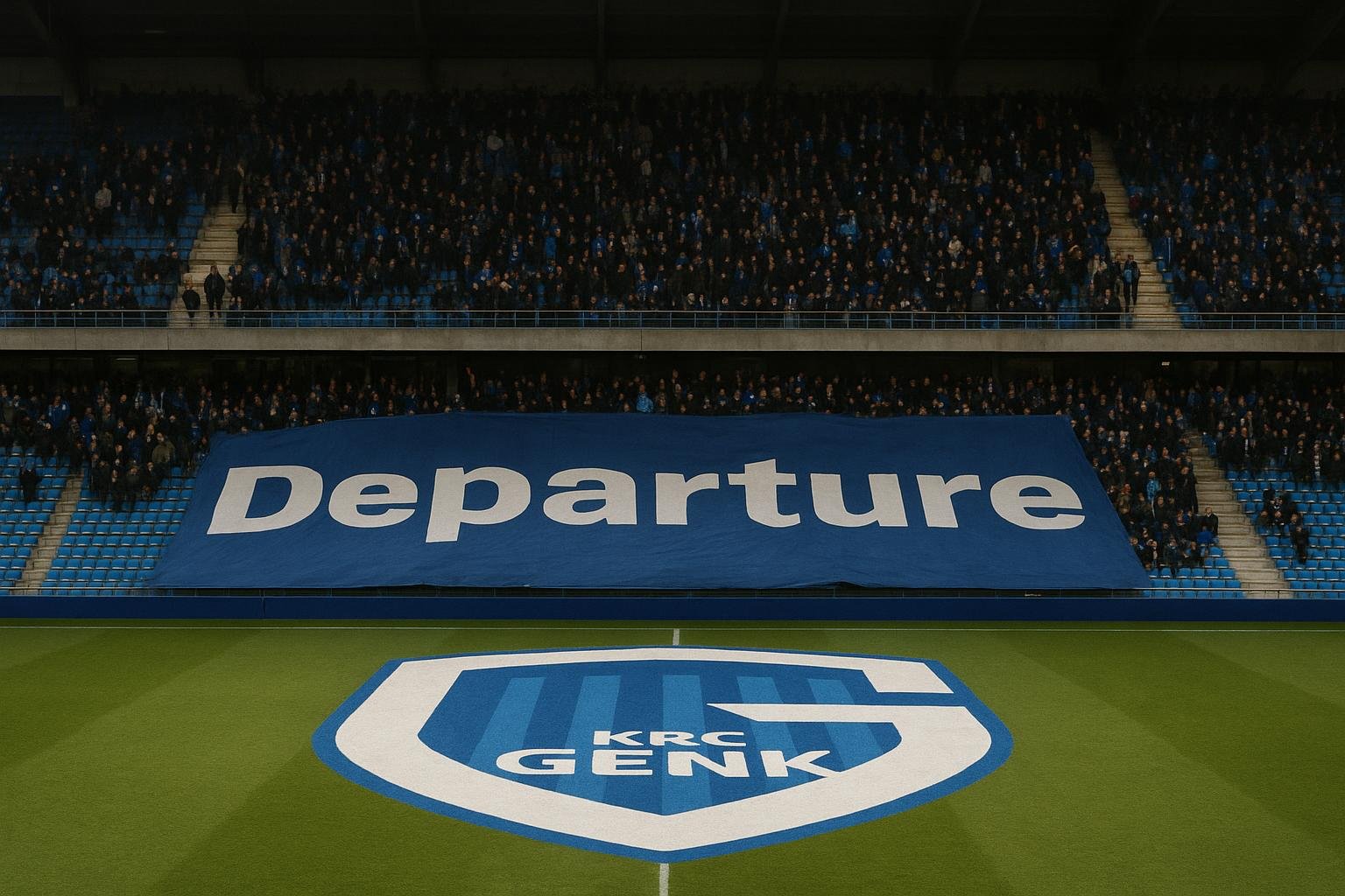 Sfeervol beeld van KRC Genk tijdens een trainingsmoment rond een vertrek