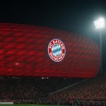 Stadion van Bayern München in avondlicht
