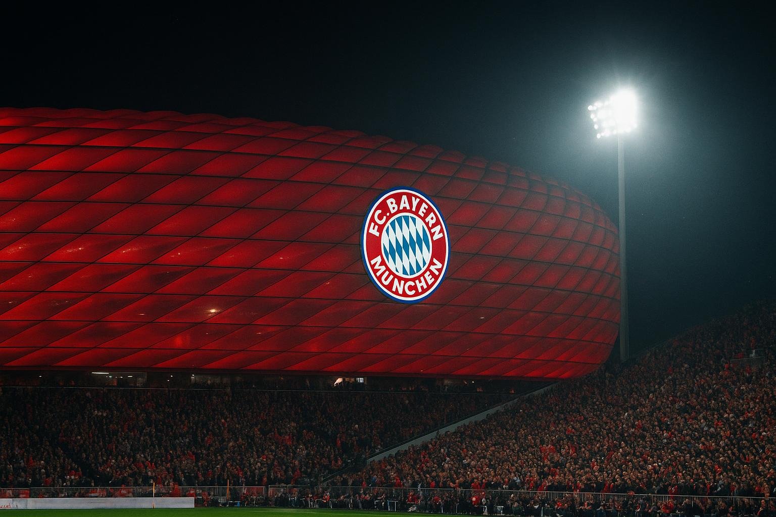 Stadion van Bayern München in avondlicht