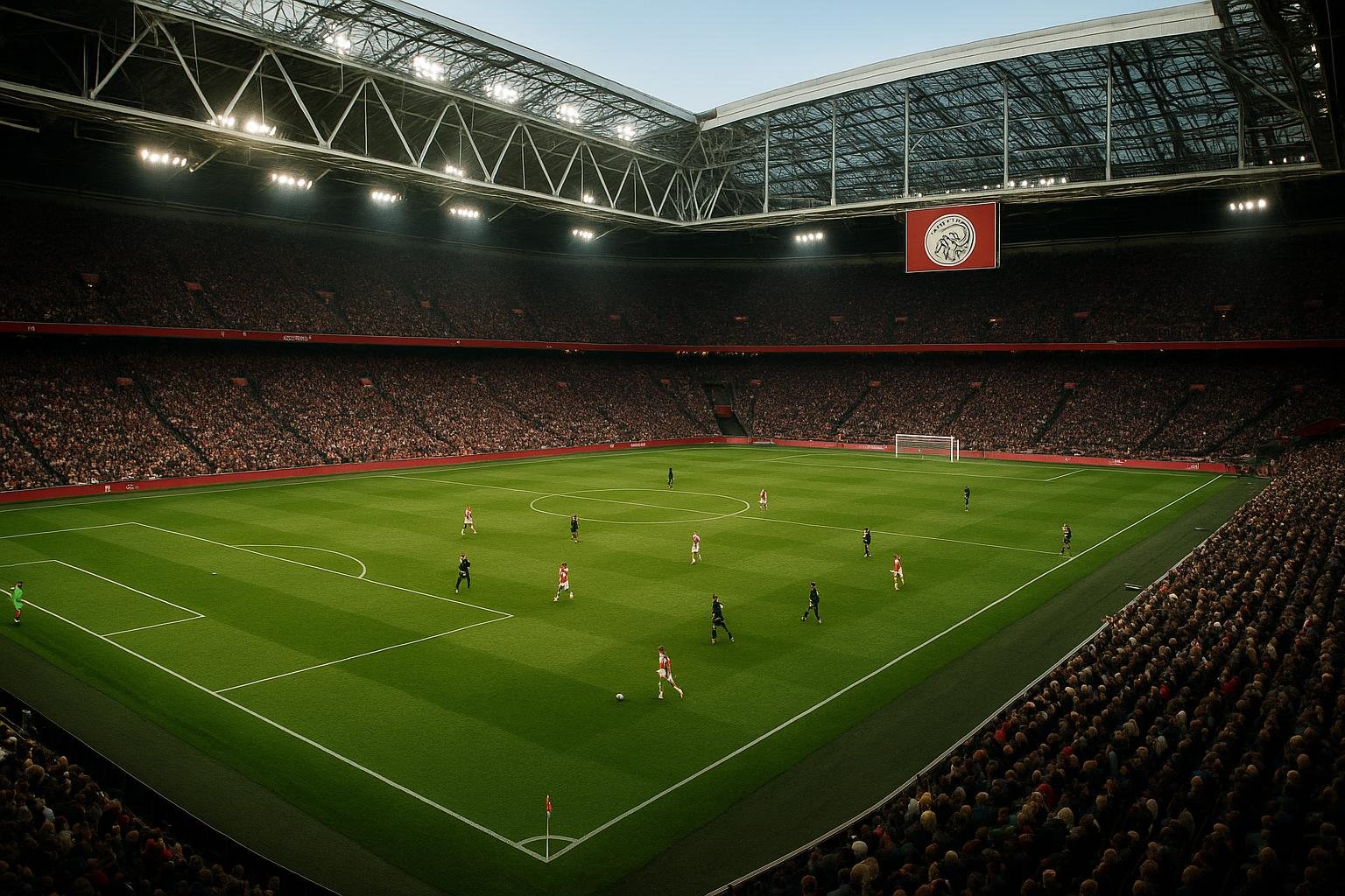 Overzicht van het stadion van Ajax tijdens een wedstrijd