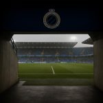 Stadionomgeving van Club Brugge met tunnel en veld in aanloop naar een wedstrijd