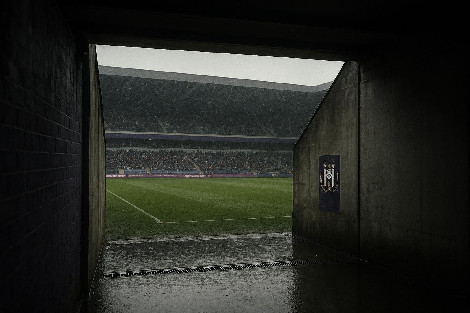 Tunnel en stadionomgeving van RSC Anderlecht onder de lampen