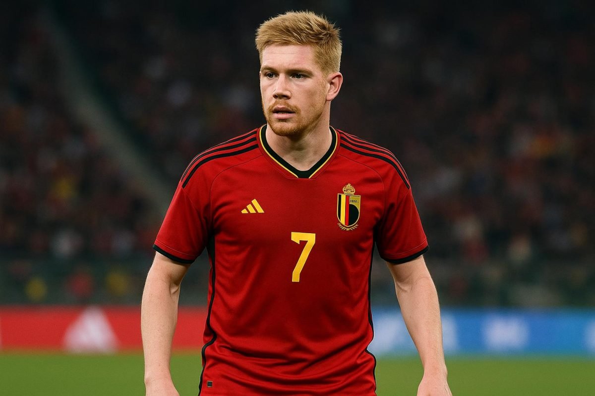 Kevin De Bruyne tijdens een persmoment in de kleuren van de Rode Duivels