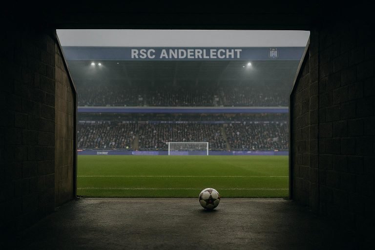 Tunnelingang van het stadion van RSC Anderlecht met gespannen sfeer
