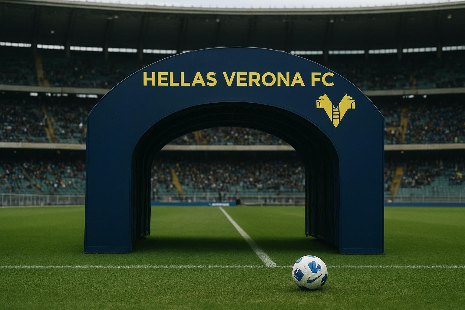 Stadion van Hellas Verona met zicht op spelerstunnel en veld