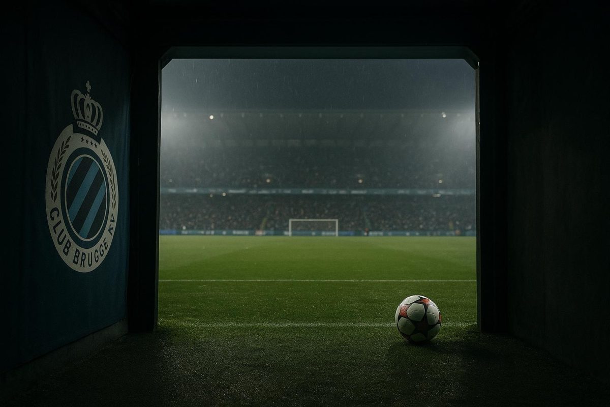 Stadiontunnel in het stadion van Club Brugge met zicht op het veld