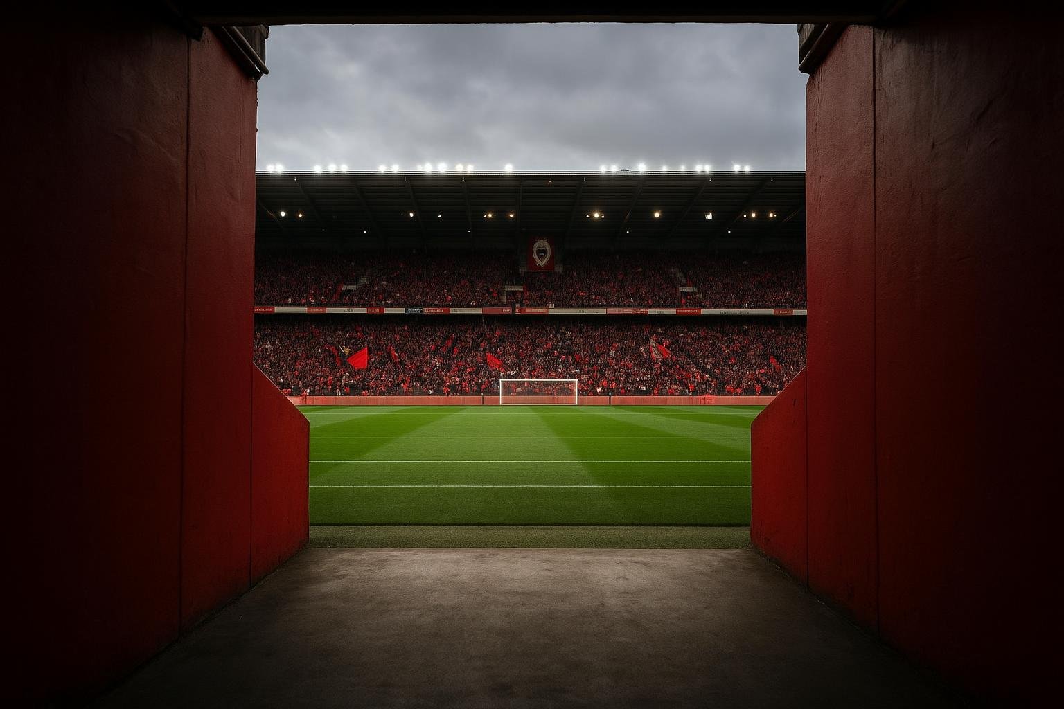 Stadionsfeer in de spelerstunnel van Royal Antwerp FC op de Bosuil
