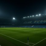 Stadion van Club Brugge in de avond onder de schijnwerpers