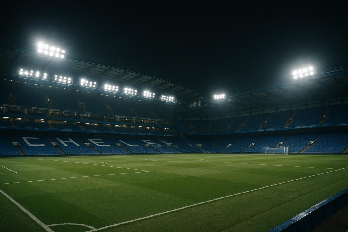 Stamford Bridge onder de lichten voor een avondwedstrijd
