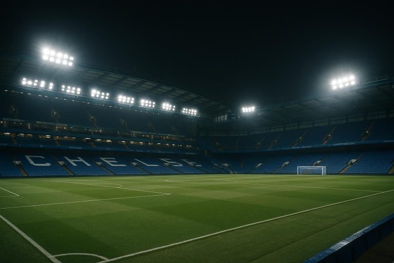 Stamford Bridge onder de lichten voor een avondwedstrijd
