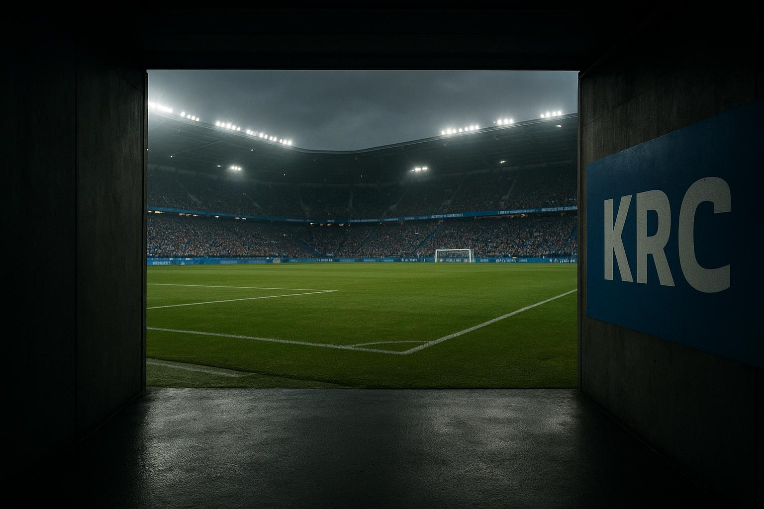 Stadiontunnel van KRC Genk met zicht op het veld