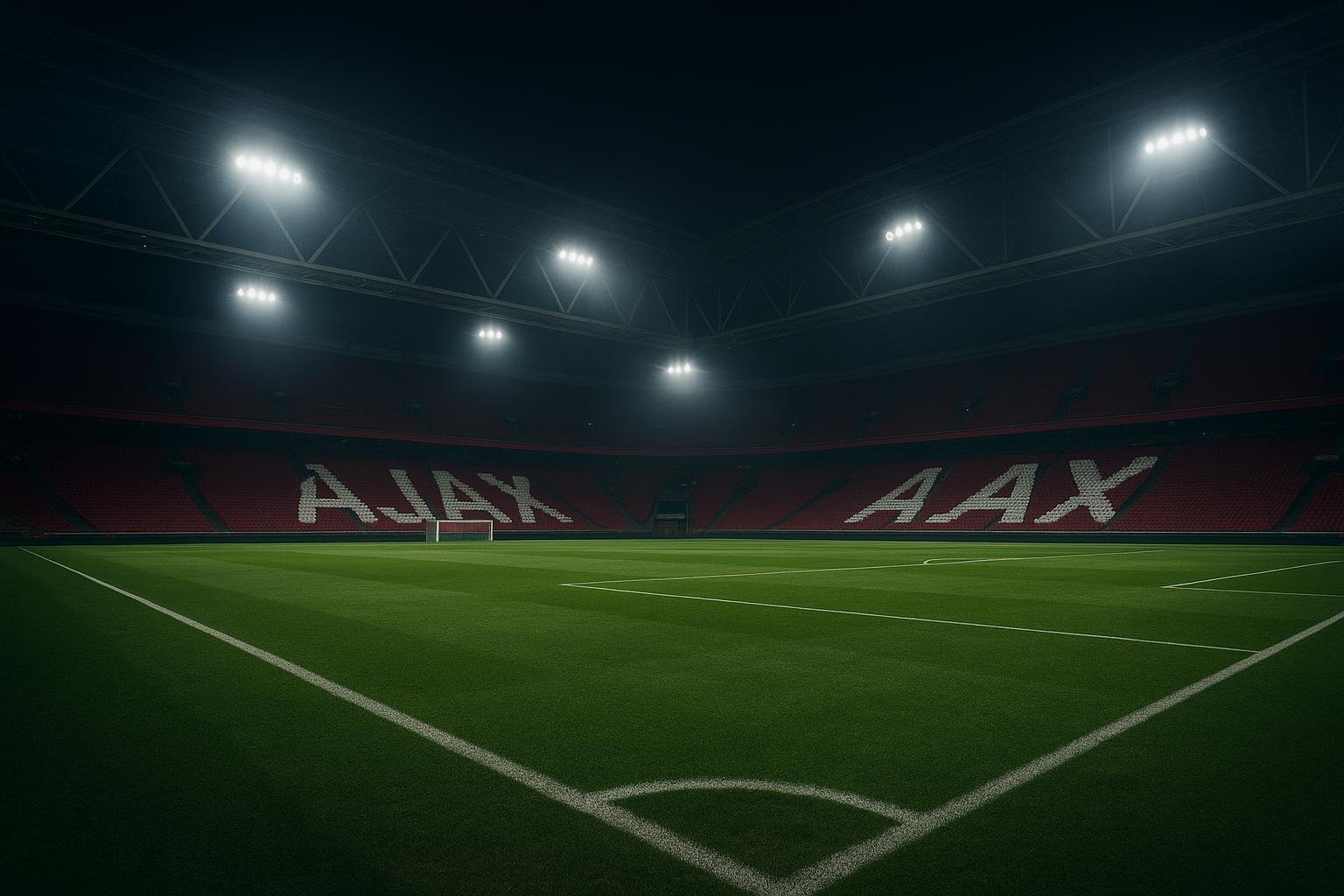 Stadion van Ajax onder de spotlights bij avond