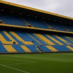 Stadion van Rosario Central met zicht op tribunes in clubkleuren en het speelveld