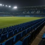 Stadion van Club Brugge met blauwe zitjes en wedstrijdsfeer