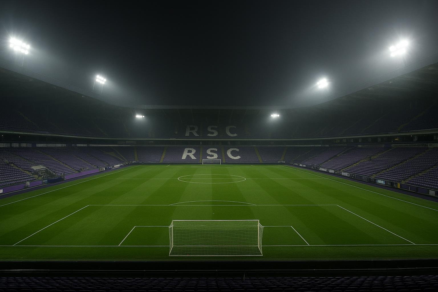 Stadion van Anderlecht onder de lichten vlak voor een wedstrijd