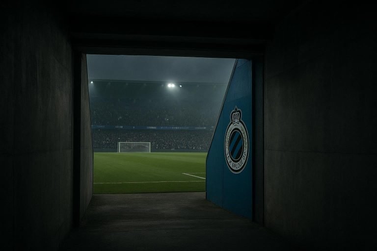 Stadiontunnel van Club Brugge met gespannen sfeer voor een wedstrijd