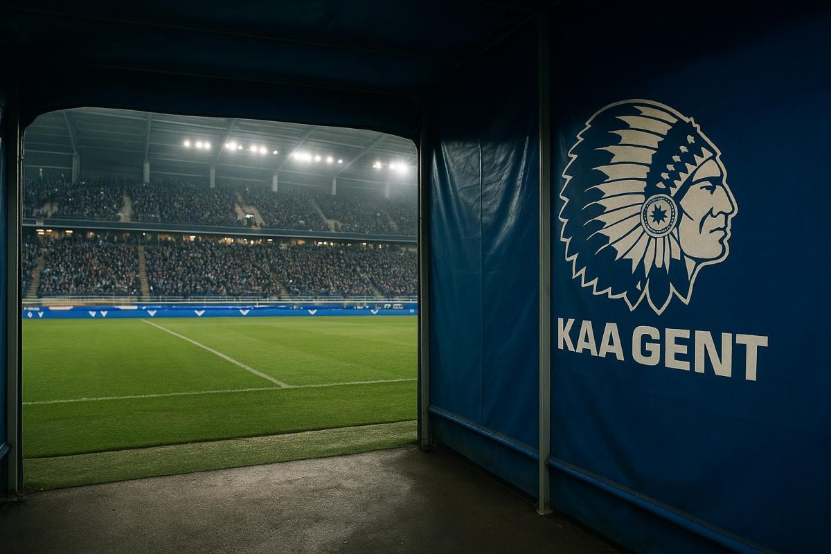 Stadionomgeving van KAA Gent met zicht op de spelerstunnel