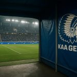 Stadionomgeving van KAA Gent met zicht op de spelerstunnel
