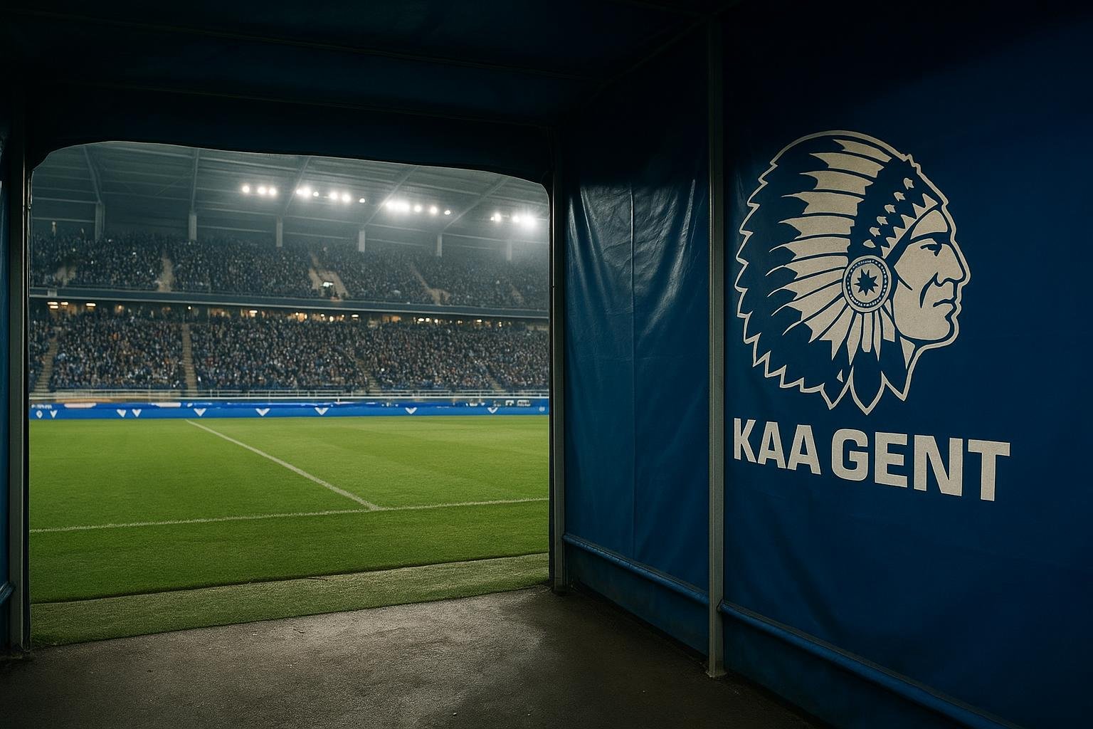 Stadionomgeving van KAA Gent met zicht op de spelerstunnel