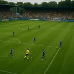 Wedstrijdactie van KVC Westerlo op het veld in een brede camerahoek