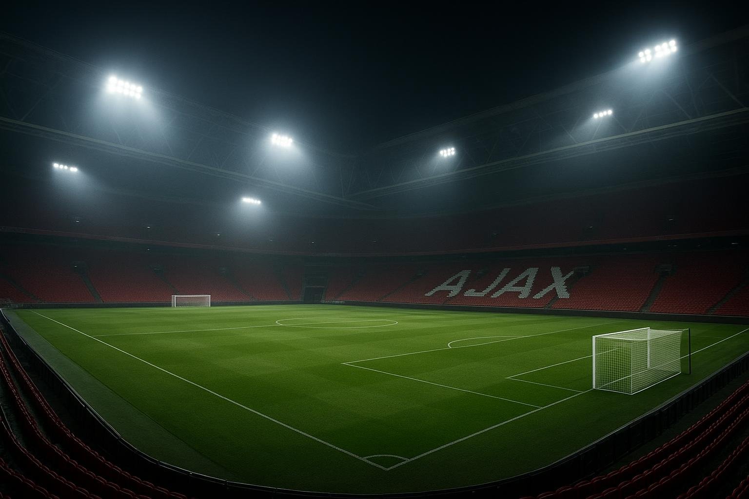 Stadion van Ajax onder de lichten in de avond