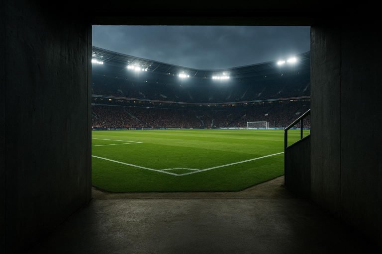 Stadionomgeving met spelerstunnel in Schotland
